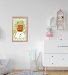 BK Home Sevimli Tavşan Tasarımlı Dekoratif Pembe Ahşap Çerçeveli Çocuk Odası Tablo-1