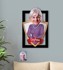 Kişiye Özel İsimli Büyükanne Karikatürlü 3D Ahşap Tablo-1