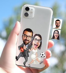 Kişiye Özel Sevgililer Karikatürlü iPhone 11 İnce Şeffaf Silikon Telefon Kapağı-15