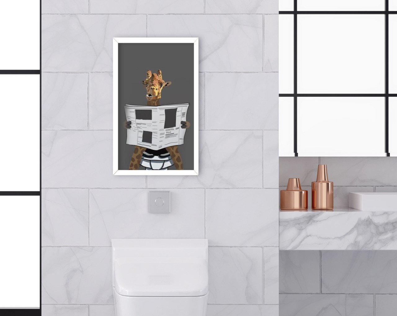 BK Home Banyo Tuvalet Dekoratif Ahşap Beyaz Çerçeveli Tablo-8