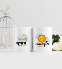 Kişiye Özel Güneşim ve Ayım Tasarımlı İkili Beyaz Kupa Bardak-1