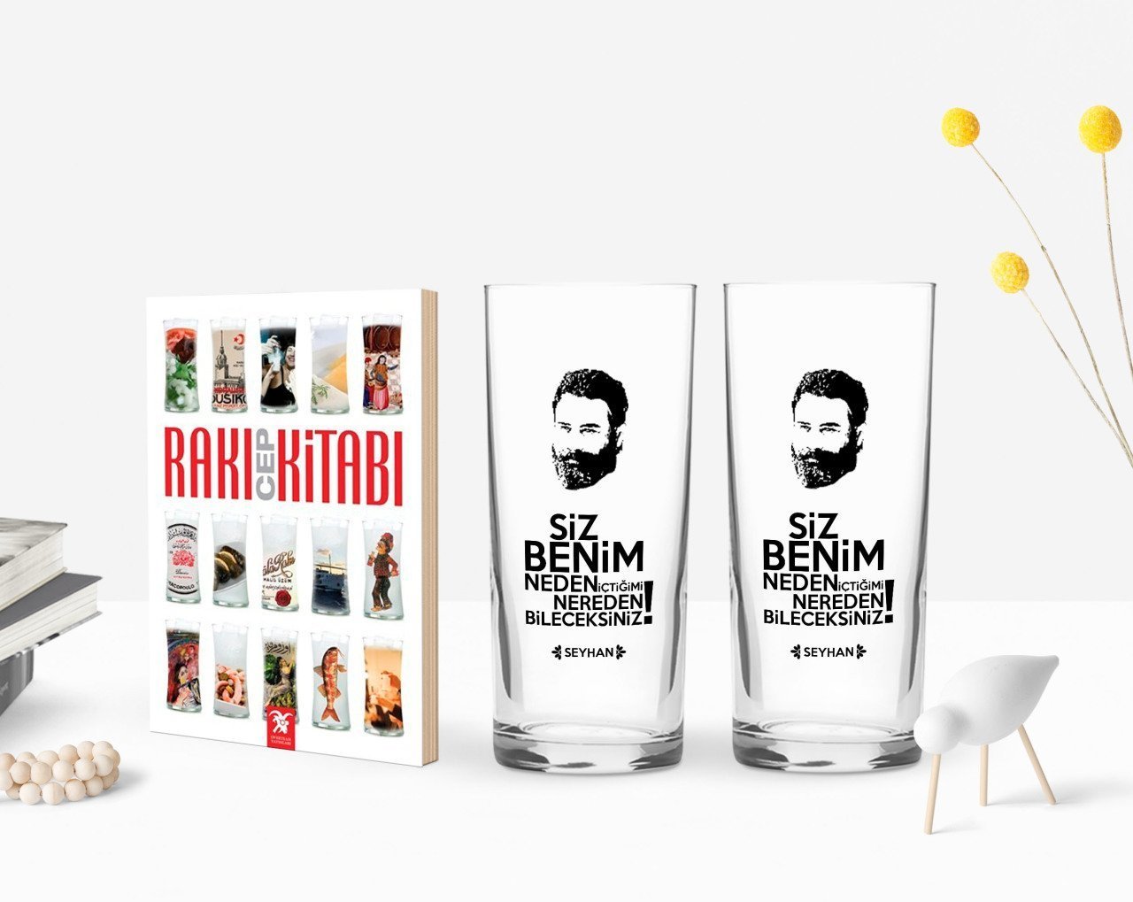 Kişiye Özel Renkli Baskılı Nereden Bileceksiniz Tasarımlı İkili Rakı Bardağı ve Rakı Cep Kitabı Hediye Seti-1