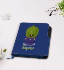 Kişiye Özel Kaktüs Tasarımlı Lacivert Termo Deri Defter-10
