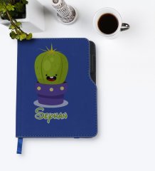 Kişiye Özel Kaktüs Tasarımlı Lacivert Termo Deri Defter-10