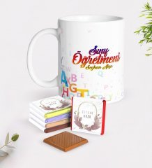 Kişiye Özel Sınıf Öğretmeni Beyaz Kupa ve Çikolata Hediye Seti-13