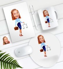 Kişiye Özel Bayan Avukat Karikatürlü Defter Kalem Kupa Mouse Pad Seti-3