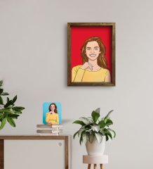 Kişiye Özel Çizgi Roman Karikatürlü Doğal Masif Ahşap Çerçeveli Tablo 30x40cm-1