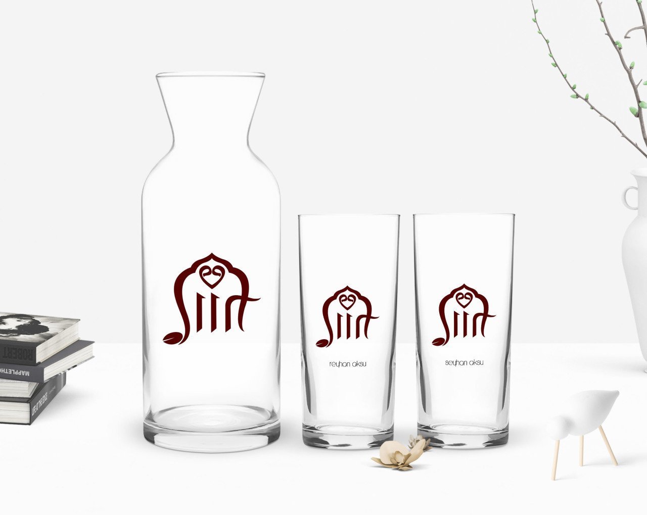Kişiye Özel Renkli Baskılı Siirt Tasarımlı Turistik İkili Rakı Bardağı ve Karaf Hediye Seti-1