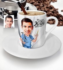 Kişiye Özel Hemşir Karikatür Türk Kahvesi Fincanı - 1