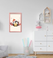 BK Home Sevimli Penguen Tasarımlı Dekoratif Pembe Ahşap Çerçeveli Çocuk Odası Tablo-2