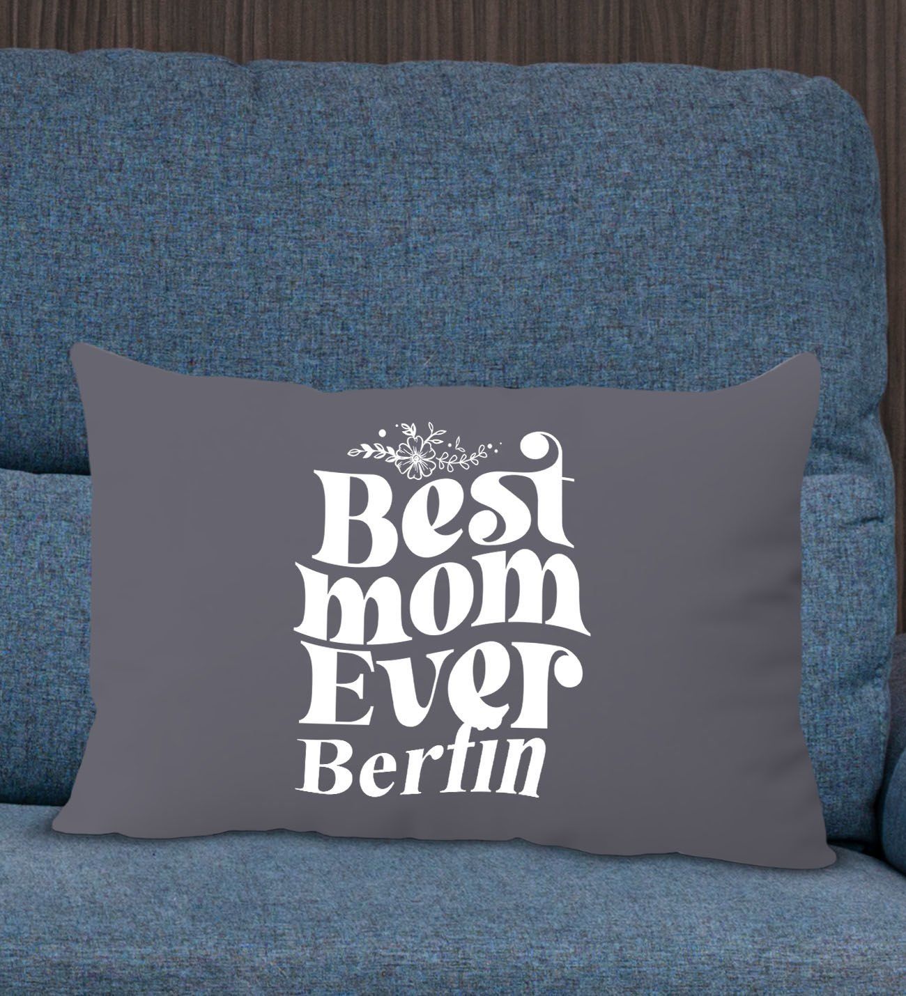 BK Gift Kişiye Özel İsimli Anneler Günü Tasarımlı Premium Kumaş Antrasit Dikdörtgen Kırlent Yastık, Anneler Günü Hediyesi, Ev Dekorasyonu-1