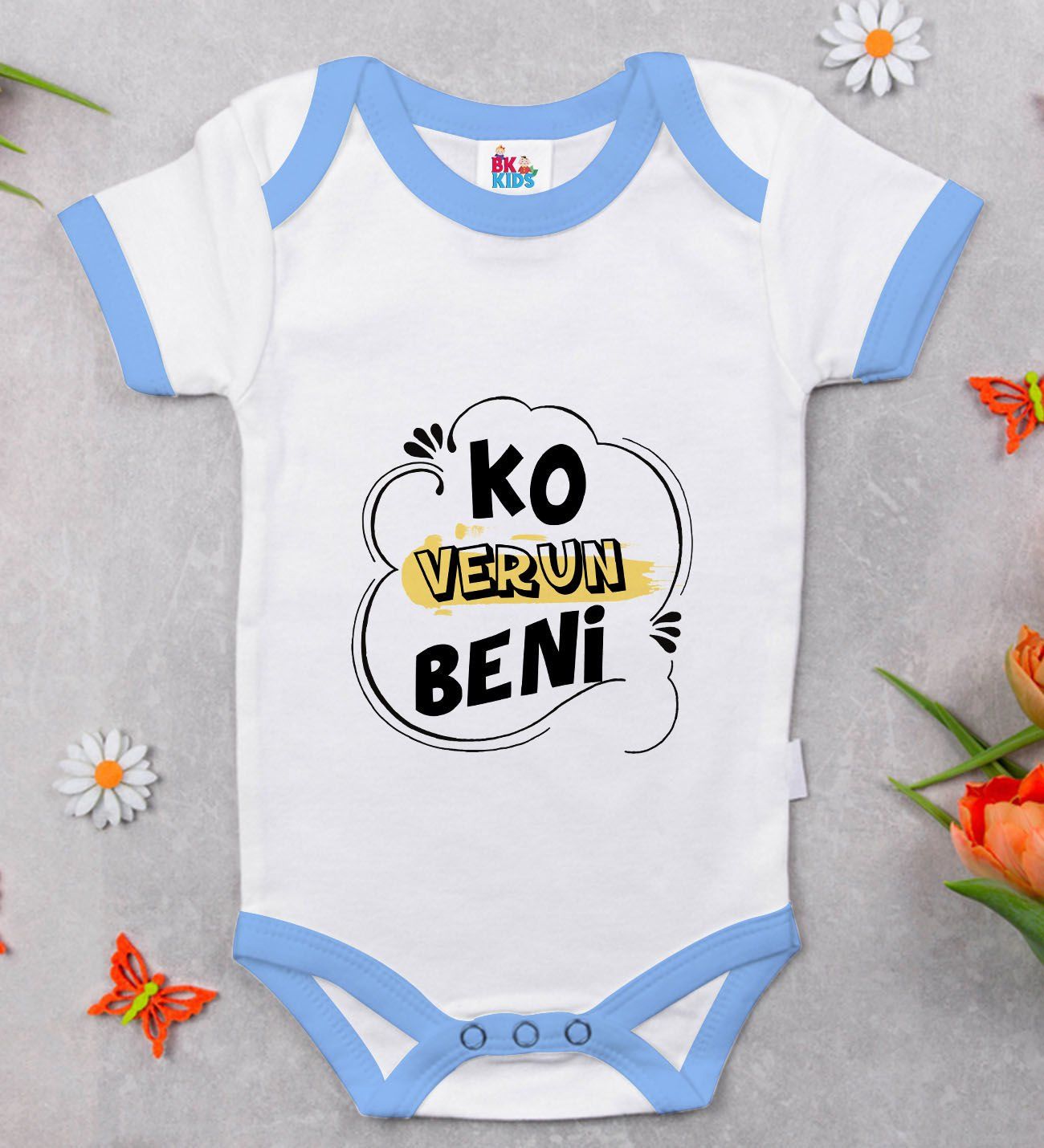 BK Kids Ko Verun Beni Tasarımlı Mavi Bebek Body Zıbın-1