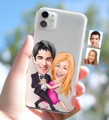 Kişiye Özel Sevgililer Karikatürlü iPhone 11 İnce Şeffaf Silikon Telefon Kapağı-13