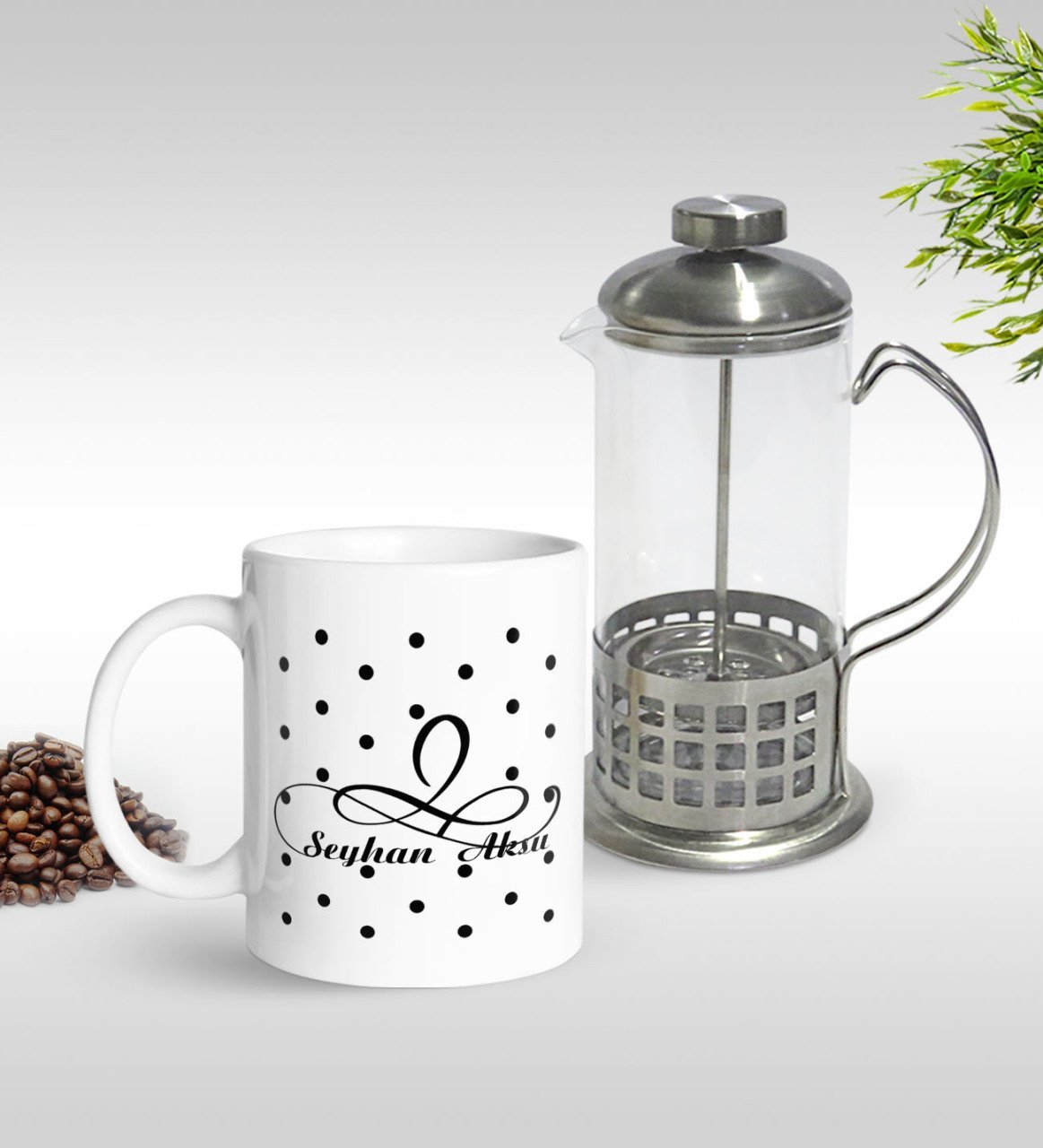Kişiye Özel İsimli Kupa & French Press Seti-4