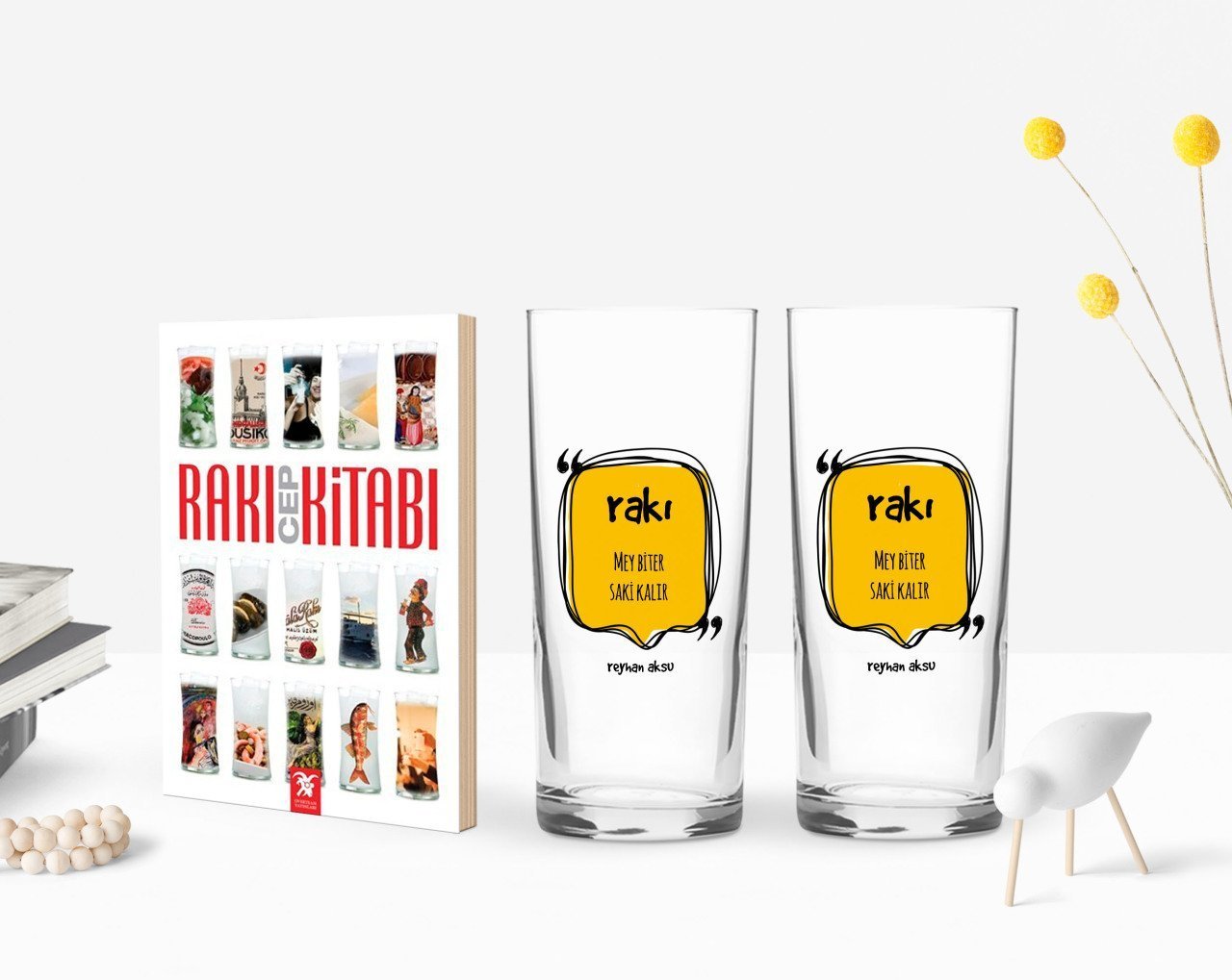 Kişiye Özel Renkli Baskılı Mey Biter Saki Kalır Tasarımlı İkili Rakı Bardağı ve Rakı Cep Kitabı Hediye Seti-1