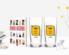 Kişiye Özel Renkli Baskılı Mey Biter Saki Kalır Tasarımlı İkili Rakı Bardağı ve Rakı Cep Kitabı Hediye Seti-1