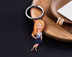 BK Gift Kişiye Özel Anne Karikatürlü Ahşap Anahtarlık-1 Sevgiliye Hediye, Arkadaşa Hediye, Doğum Günü Hediyesi