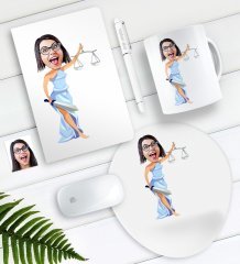 Kişiye Özel Bayan Avukat Karikatürlü Defter Kalem Kupa Mouse Pad Seti-2