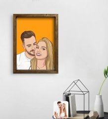 Kişiye Özel Çizgi Roman Karikatürlü Doğal Masif Ahşap Çerçeveli Tablo 45x65cm-1