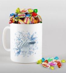 Kişiye Özel Yılbaşı Mutlu Yıllar Beyaz Kupa ve Haribo Şeker Hediye Seti-12