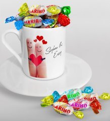 Kişiye Özel Sevgililer Günü Türk Kahvesi Fincanı ve Haribo Şeker Hediye Seti-81