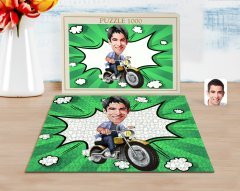 Kişiye Özel Erkek Motorcu Karikatürlü 1000 Parça Profesyonel Puzzle-1