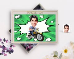 Kişiye Özel Erkek Motorcu Karikatürlü 1000 Parça Profesyonel Puzzle-1