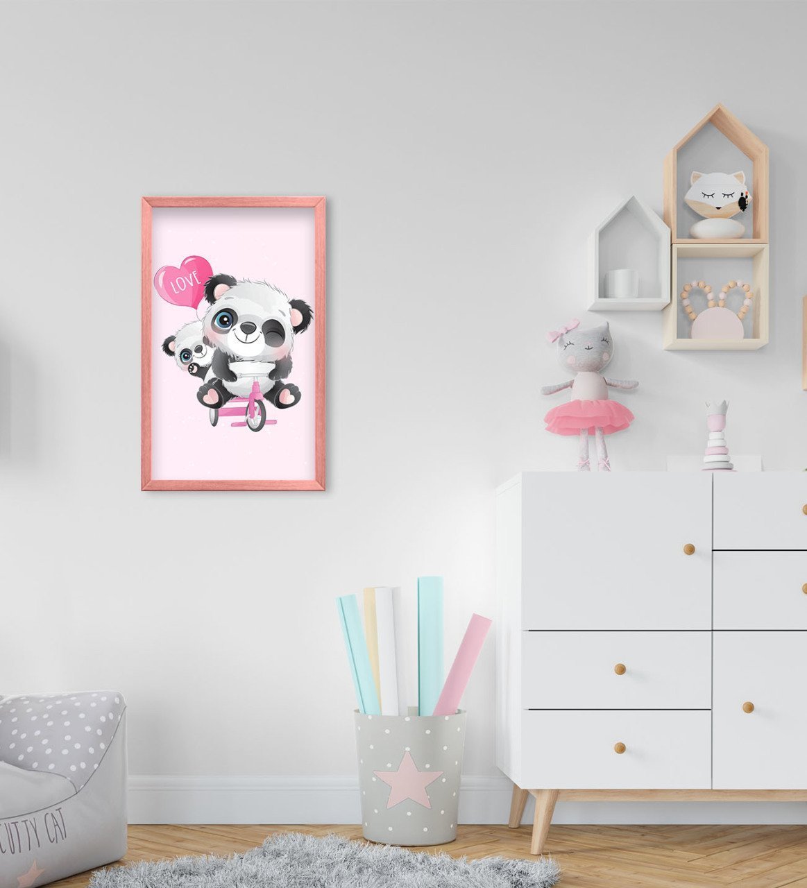 BK Home Sevimli Panda Tasarımlı Dekoratif Pembe Ahşap Çerçeveli Çocuk Odası Tablo-8