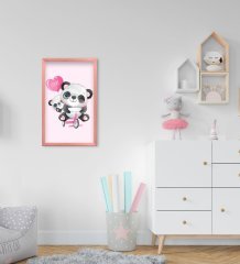 BK Home Sevimli Panda Tasarımlı Dekoratif Pembe Ahşap Çerçeveli Çocuk Odası Tablo-8