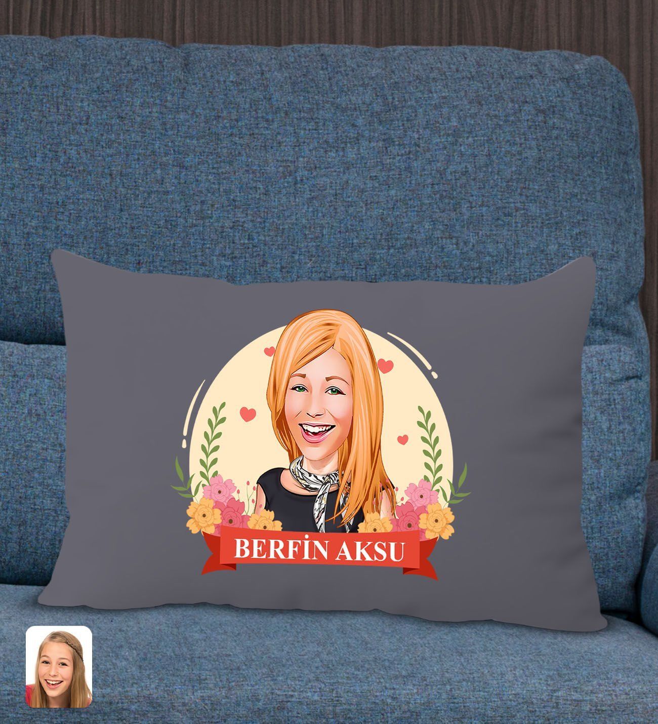 BK Gift Kişiye Özel Anneler Günü Karikatürlü Premium Kumaş Antrasit Dikdörtgen Kırlent Yastık, Anneler Günü Hediyesi, Ev Dekorasyonu-6