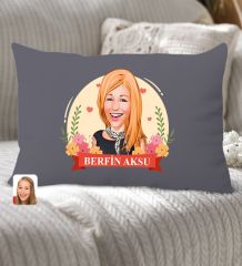 BK Gift Kişiye Özel Anneler Günü Karikatürlü Premium Kumaş Antrasit Dikdörtgen Kırlent Yastık, Anneler Günü Hediyesi, Ev Dekorasyonu-6