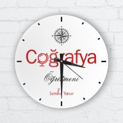 Kişiye Özel Coğrafya Öğretmeni Cam Duvar Saati - 1