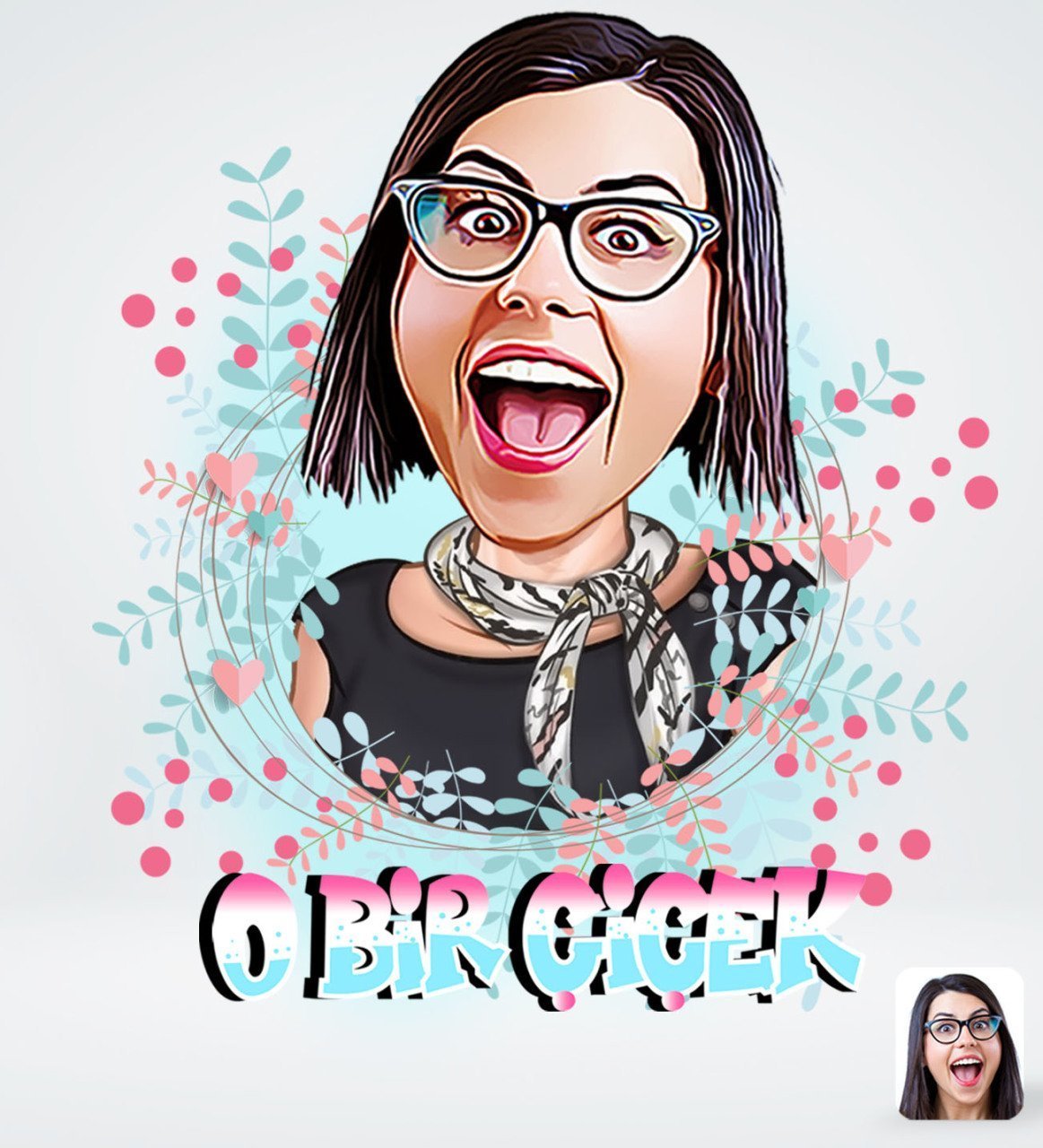 Kişiye Özel O Bir Çiçek Tasarımlı Dijital Karikatür-2