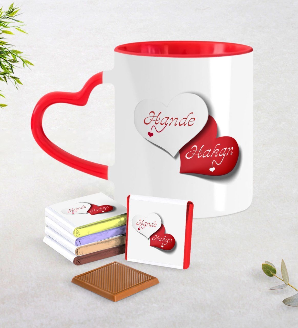 Kişiye Özel Sevgililer Günü Kırmızı Kalpli Kupa ve Çikolata Seti-24