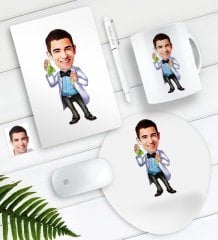 Kişiye Özel Bay Kimya Mühendisi Karikatürlü Defter Kalem Kupa Mouse Pad Seti-2