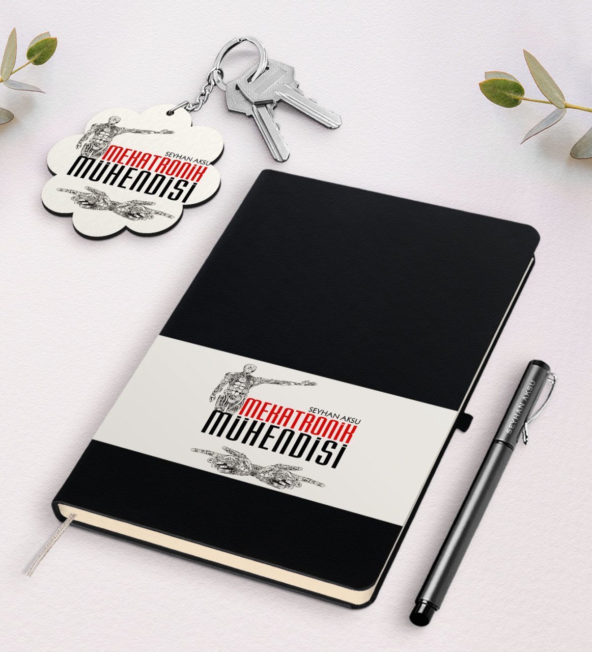 Kişiye Özel Mekatronik Mühendisi Siyah Defter Kalem Ve Anahtarlık Hediye Seti