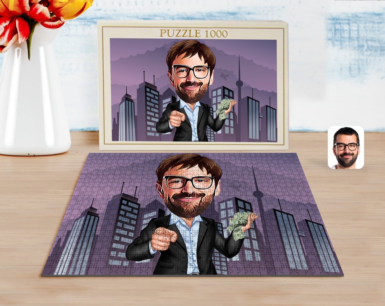 Kişiye Özel Erkek Milyoner Karikatürlü 1000 Parça Profesyonel Puzzle-1