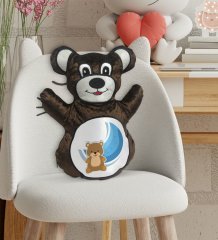 BK Gift Sevimli Ayıcık Tasarımlı Kahverengi Ayıcık Yastık-1