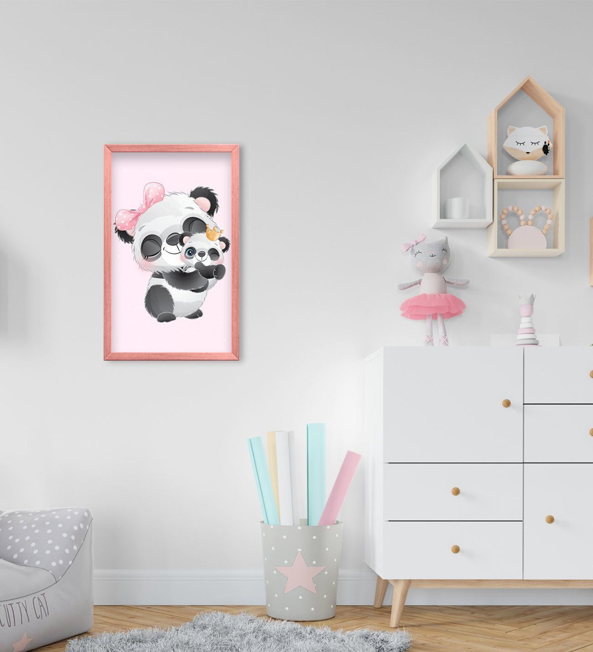 BK Home Sevimli Panda Tasarımlı Dekoratif Pembe Ahşap Çerçeveli Çocuk Odası Tablo-7