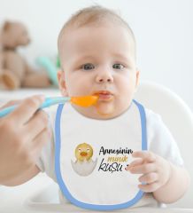 BK Kids Annesinin Minik Kuşu Tasarımlı Mavi Bebek Body Zıbın ve Mama Önlüğü Hediye Seti-1
