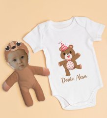 BK Kids Kişiye Özel Fotoğraflı Bebek Yastık ve Bebek Body Zıbın Hediye Seti - Model 51