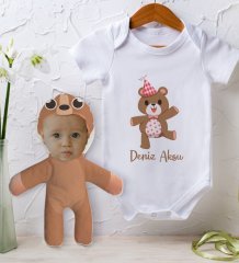BK Kids Kişiye Özel Fotoğraflı Bebek Yastık ve Bebek Body Zıbın Hediye Seti - Model 51