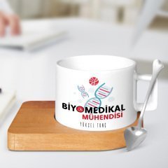 Kişiye Özel Mesleki Biyomedikal Mühendisi Ahşap Altlıklı Seramik Fincan