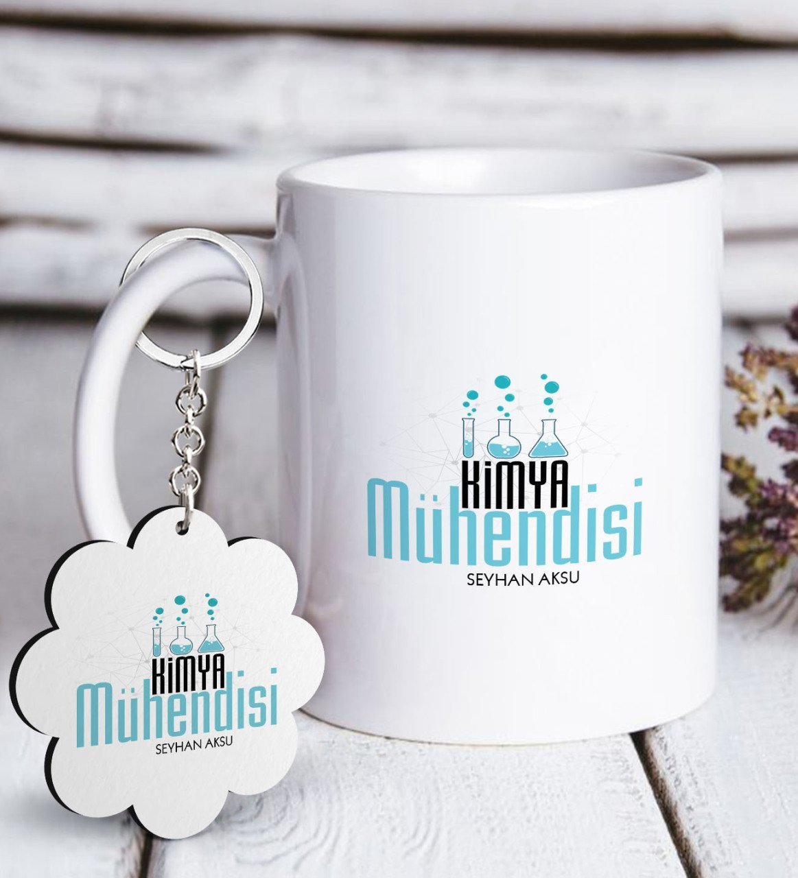 Kişiye Özel Mesleki Kimya Mühendisi Beyaz Kupa ve Anahtarlık Hediye Seti-1