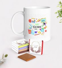 Kişiye Özel Sınıf Öğretmeni Beyaz Kupa ve Çikolata Hediye Seti-10
