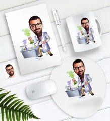 Kişiye Özel Bay Kimya Mühendisi Karikatürlü Defter Kalem Kupa Mouse Pad Seti-1