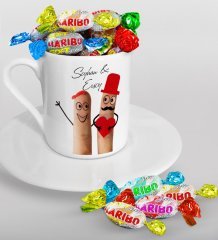 Kişiye Özel Sevgililer Günü Türk Kahvesi Fincanı ve Haribo Şeker Hediye Seti-79