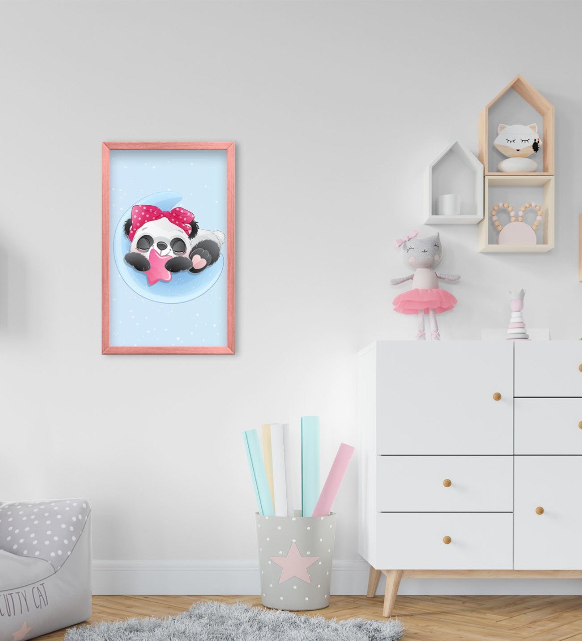 BK Home Sevimli Panda Tasarımlı Dekoratif Pembe Ahşap Çerçeveli Çocuk Odası Tablo-6