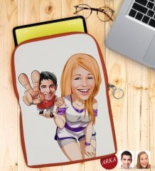 Kişiye Özel Sevgililer Karikatürlü Taşınabilir Koruyucu Tablet Kılıfı & Organizer Çanta - Turuncu-30