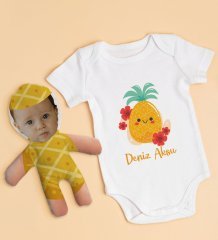 BK Kids Kişiye Özel Fotoğraflı Bebek Yastık ve Bebek Body Zıbın Hediye Seti - Model 50